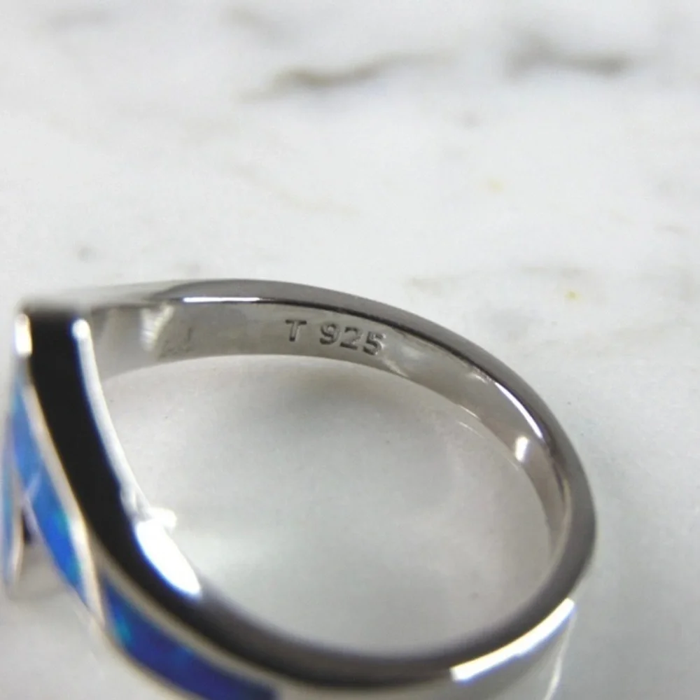 Womens Sterling Silver‎ Modernist Blue Opal Ring